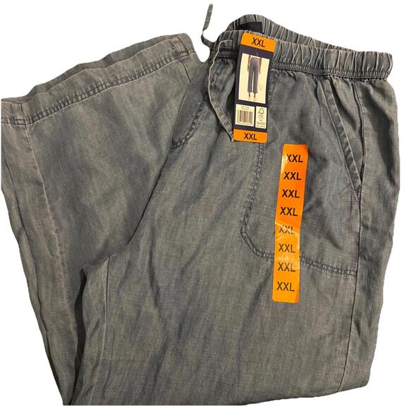 NWT Splendid Women's Cropped Wide Leg Drawstring Pant, Blue, 2XL Drawstring - Picture 3 of 7